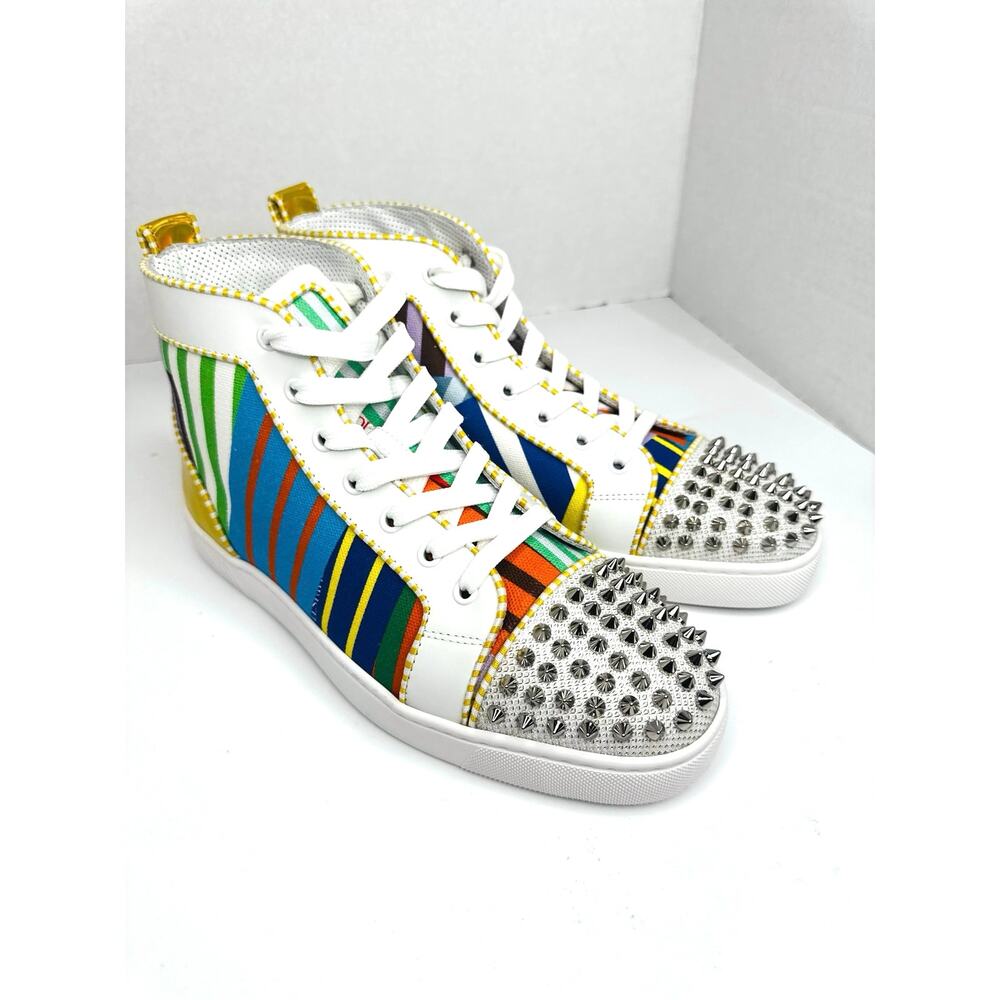 Louboutin Louis Spikes High Top Sneakers Multicolor Leather size EU 41.5 - Picture 9 of 9